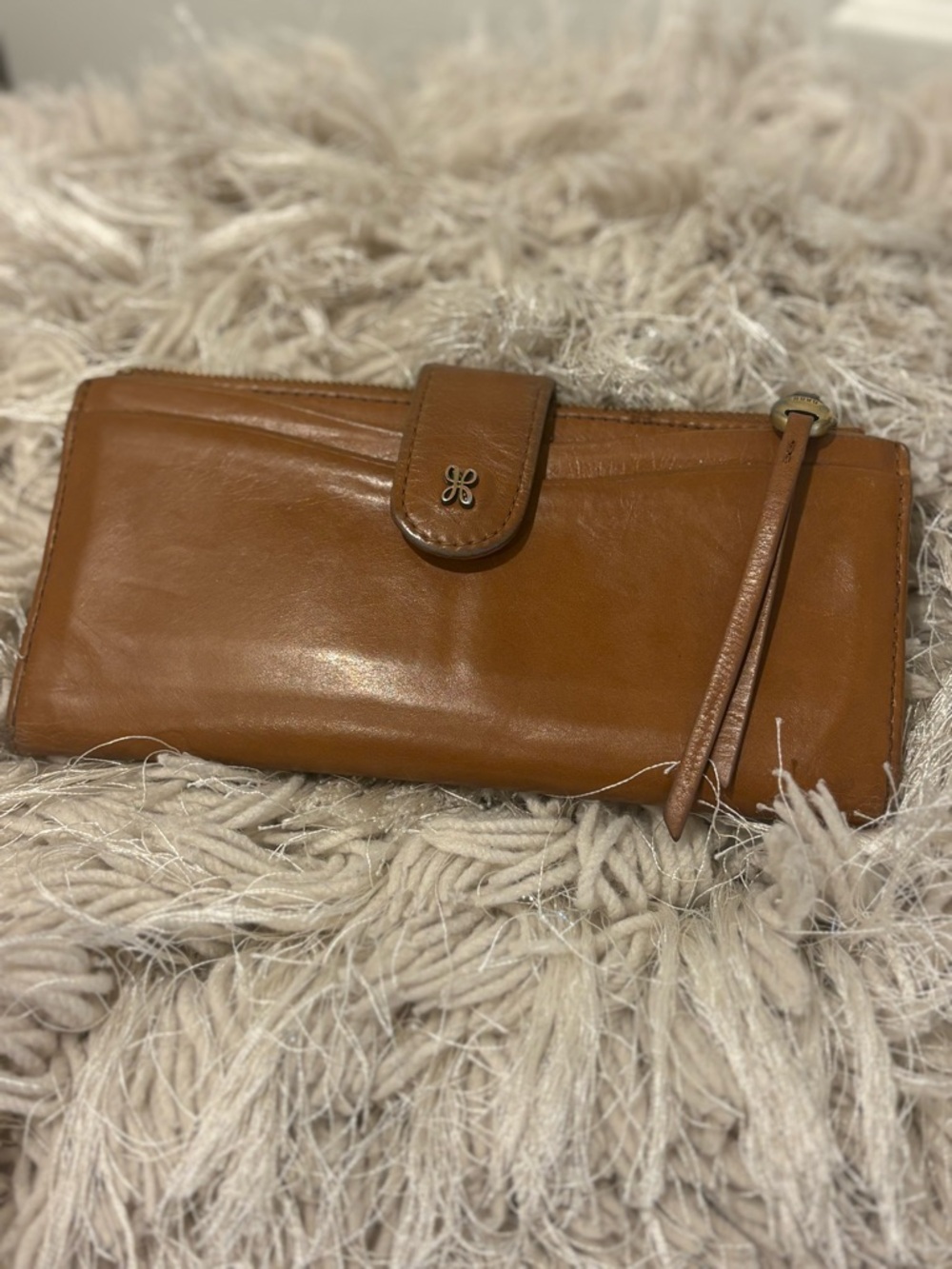 HOBO Tan Leather Zip Wallet